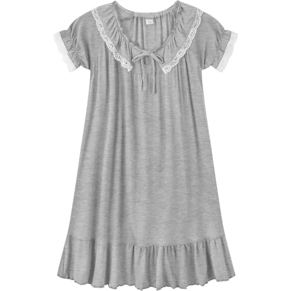 SWOMOG Girls Soft Princess Sleep Shirt Short Sleeve Nightgown Toddler Kids Cute Ruffle Sleepwear Nightie 413 YearsGray