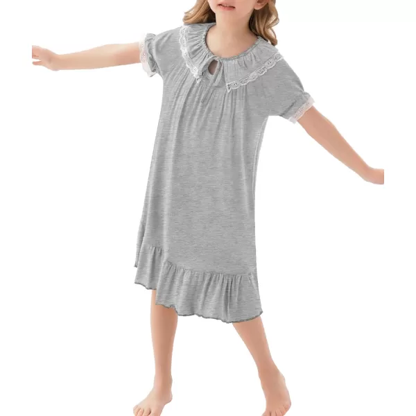 SWOMOG Girls Soft Princess Sleep Shirt Short Sleeve Nightgown Toddler Kids Cute Ruffle Sleepwear Nightie 413 YearsGray