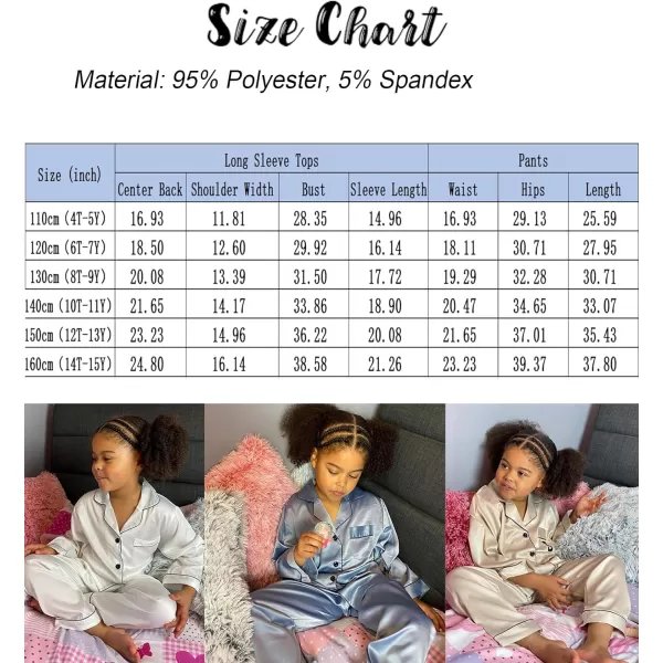 SWOMOG Kid Girls Boys Silk Satin Pajamas Set ButtonDown PJs Sets TwoPiece Lounge Sets Long Sleeve White SleepwearBlack