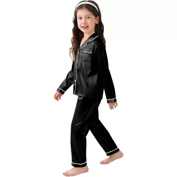 SWOMOG Kid Girls Boys Silk Satin Pajamas Set ButtonDown PJs Sets TwoPiece Lounge Sets Long Sleeve White SleepwearBlack