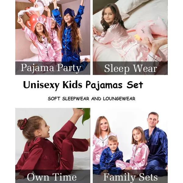 SWOMOG Kid Girls Boys Silk Satin Pajamas Set ButtonDown PJs Sets TwoPiece Lounge Sets Long Sleeve White SleepwearBlack