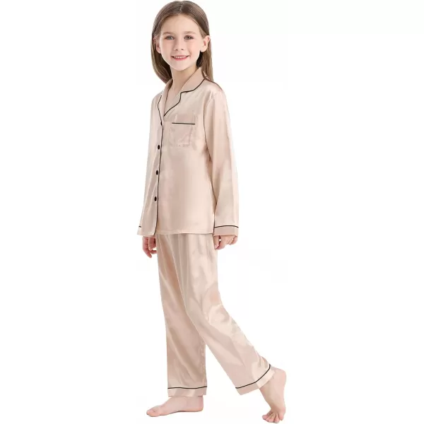 SWOMOG Kid Girls Boys Silk Satin Pajamas Set ButtonDown PJs Sets TwoPiece Lounge Sets Long Sleeve White SleepwearChampagne