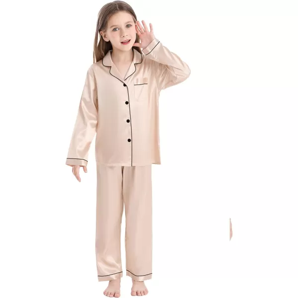 SWOMOG Kid Girls Boys Silk Satin Pajamas Set ButtonDown PJs Sets TwoPiece Lounge Sets Long Sleeve White SleepwearChampagne