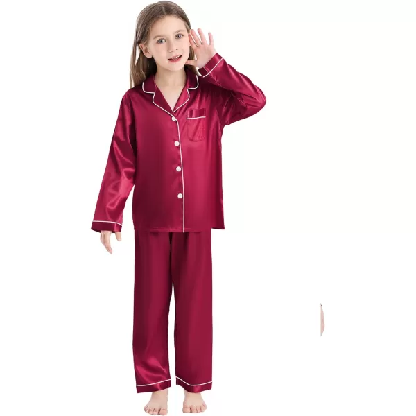 SWOMOG Kid Girls Boys Silk Satin Pajamas Set ButtonDown PJs Sets TwoPiece Lounge Sets Long Sleeve White SleepwearCrimson