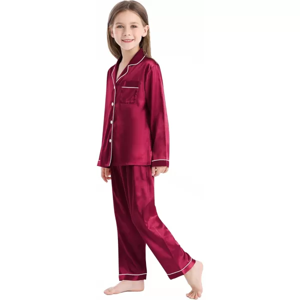 SWOMOG Kid Girls Boys Silk Satin Pajamas Set ButtonDown PJs Sets TwoPiece Lounge Sets Long Sleeve White SleepwearCrimson