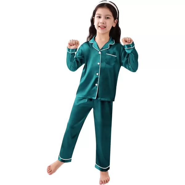 SWOMOG Kid Girls Boys Silk Satin Pajamas Set ButtonDown PJs Sets TwoPiece Lounge Sets Long Sleeve White SleepwearGreen