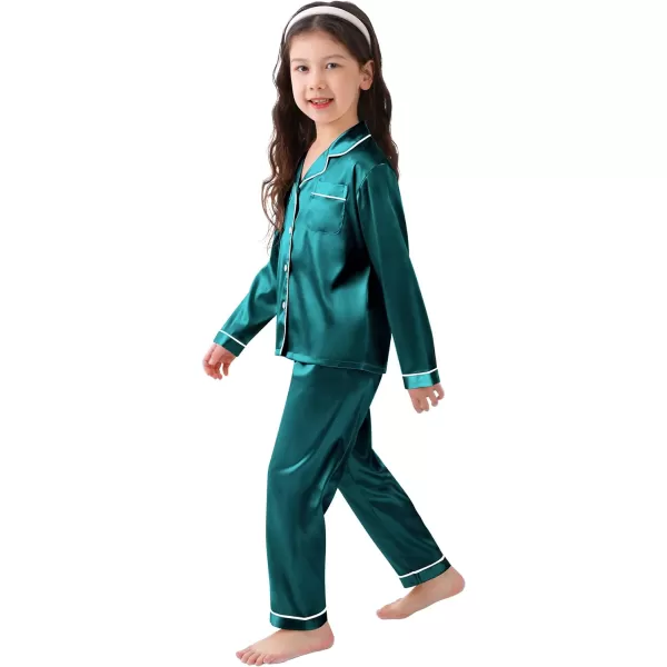 SWOMOG Kid Girls Boys Silk Satin Pajamas Set ButtonDown PJs Sets TwoPiece Lounge Sets Long Sleeve White SleepwearGreen