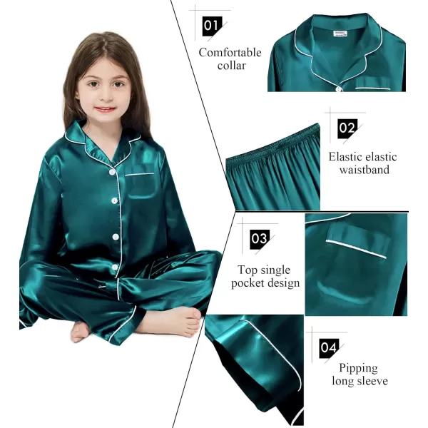 SWOMOG Kid Girls Boys Silk Satin Pajamas Set ButtonDown PJs Sets TwoPiece Lounge Sets Long Sleeve White SleepwearGreen