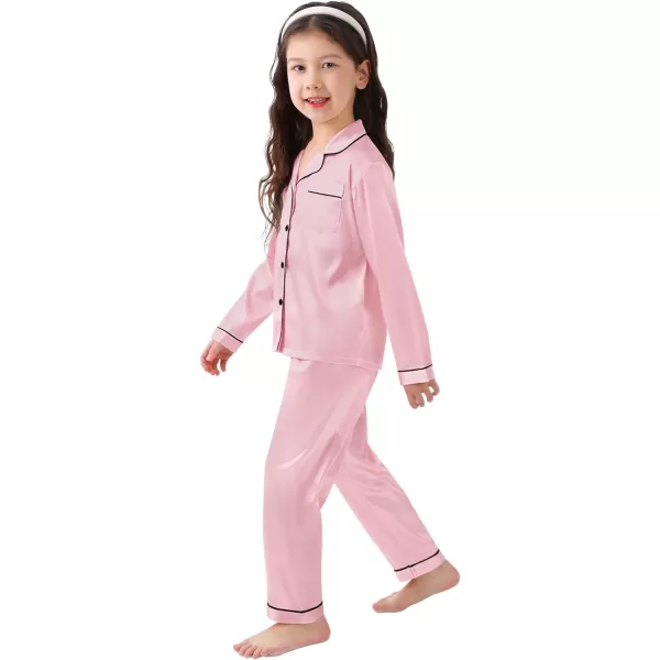 SWOMOG Kid Girls Boys Silk Satin Pajamas Set ButtonDown PJs Sets TwoPiece Lounge Sets Long Sleeve White SleepwearPink