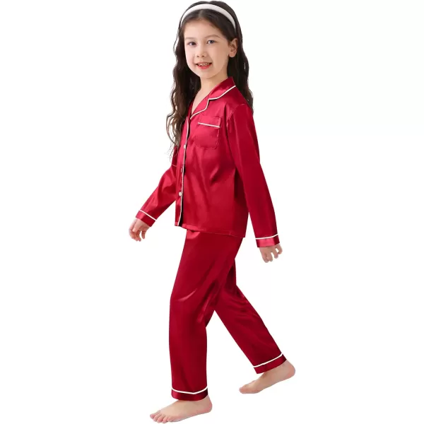 SWOMOG Kid Girls Boys Silk Satin Pajamas Set ButtonDown PJs Sets TwoPiece Lounge Sets Long Sleeve White SleepwearRed 1