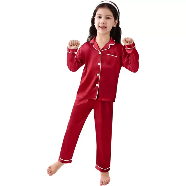 SWOMOG Kid Girls Boys Silk Satin Pajamas Set ButtonDown PJs Sets TwoPiece Lounge Sets Long Sleeve White SleepwearRed 1