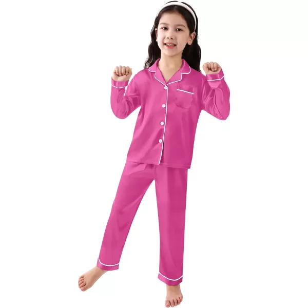 SWOMOG Kid Girls Boys Silk Satin Pajamas Set ButtonDown PJs Sets TwoPiece Lounge Sets Long Sleeve White SleepwearRose