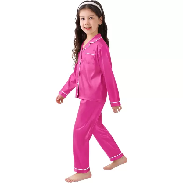 SWOMOG Kid Girls Boys Silk Satin Pajamas Set ButtonDown PJs Sets TwoPiece Lounge Sets Long Sleeve White SleepwearRose