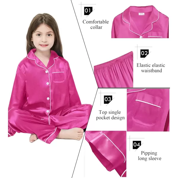 SWOMOG Kid Girls Boys Silk Satin Pajamas Set ButtonDown PJs Sets TwoPiece Lounge Sets Long Sleeve White SleepwearRose