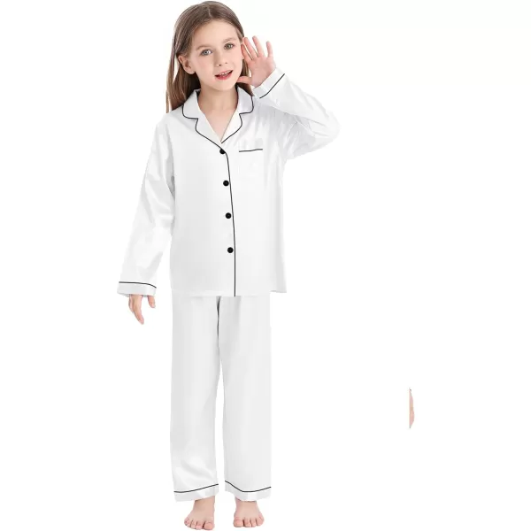 SWOMOG Kid Girls Boys Silk Satin Pajamas Set ButtonDown PJs Sets TwoPiece Lounge Sets Long Sleeve White SleepwearWhite