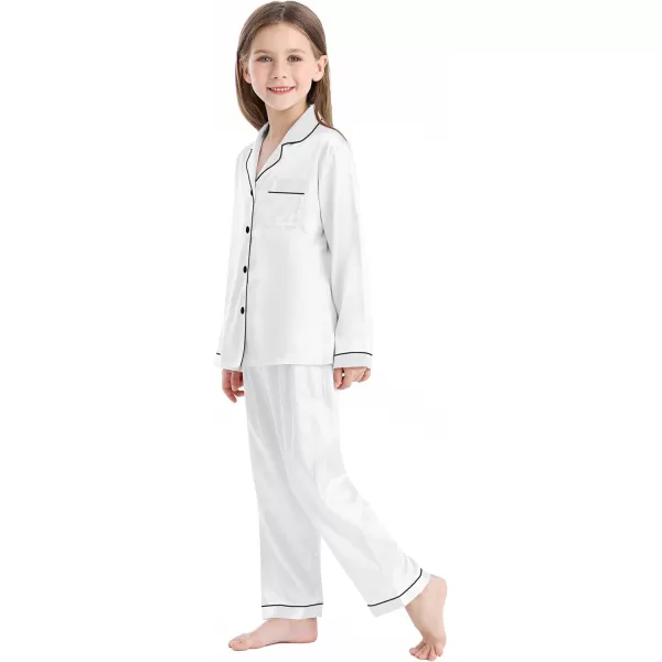 SWOMOG Kid Girls Boys Silk Satin Pajamas Set ButtonDown PJs Sets TwoPiece Lounge Sets Long Sleeve White SleepwearWhite