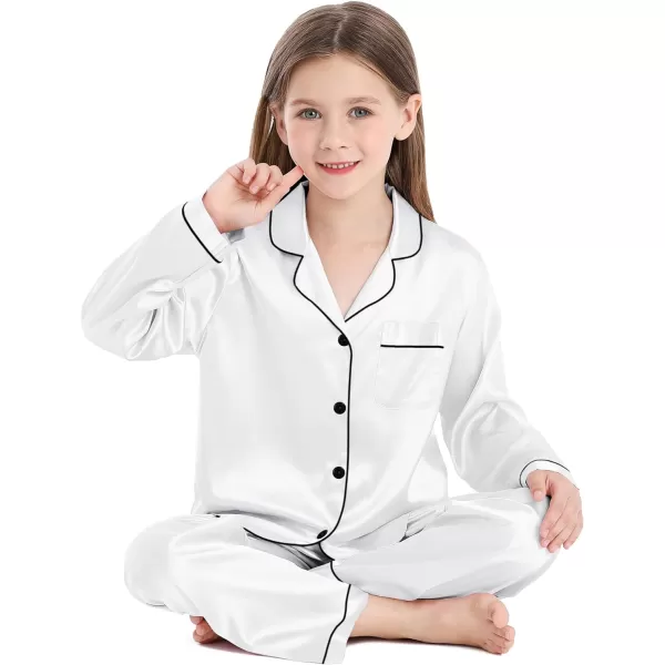 SWOMOG Kid Girls Boys Silk Satin Pajamas Set ButtonDown PJs Sets TwoPiece Lounge Sets Long Sleeve White SleepwearWhite