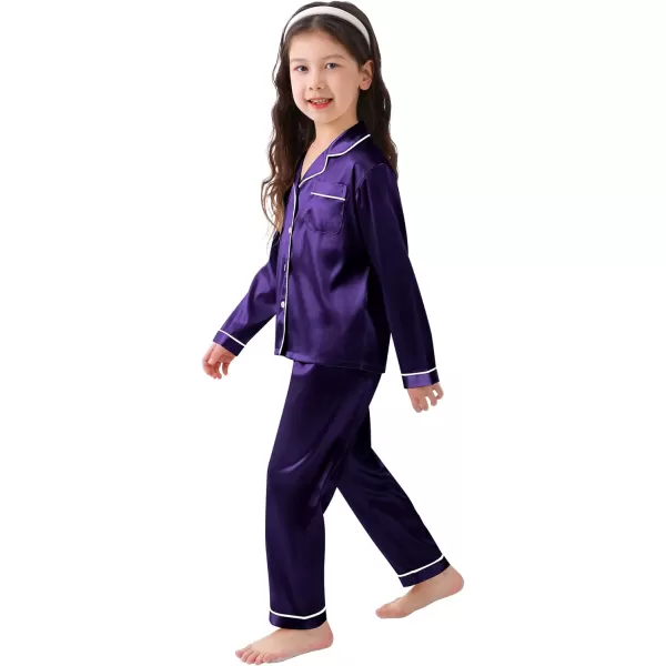 SWOMOG Kid Girls Boys Silk Satin Pajamas Set ButtonDown PJs Sets TwoPiece Lounge Sets Long Sleeve White SleepwearWineberry