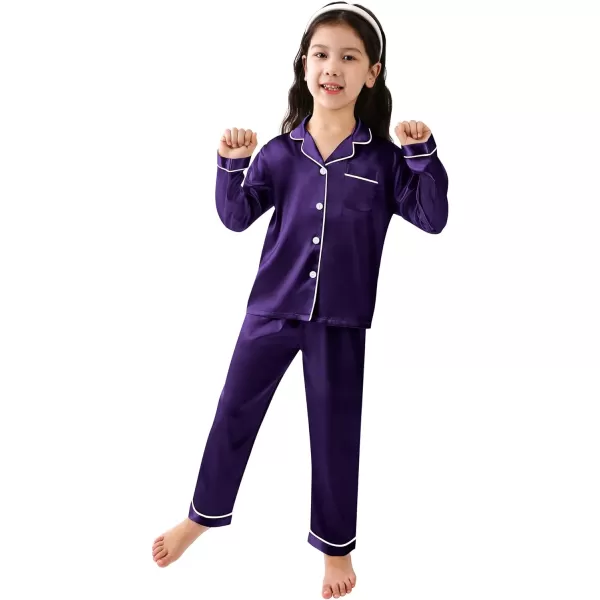 SWOMOG Kid Girls Boys Silk Satin Pajamas Set ButtonDown PJs Sets TwoPiece Lounge Sets Long Sleeve White SleepwearWineberry