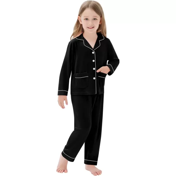 SWOMOG Kid Long Sleeve Pjs Set Girls Boys Modal Sleepwear ButtonDown Lounge Set4T13TBlack