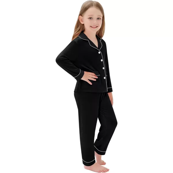 SWOMOG Kid Long Sleeve Pjs Set Girls Boys Modal Sleepwear ButtonDown Lounge Set4T13TBlack