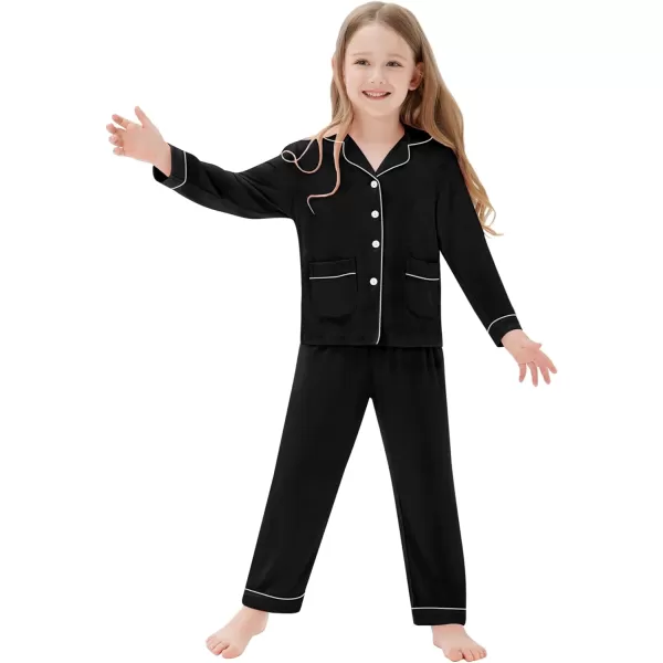 SWOMOG Kid Long Sleeve Pjs Set Girls Boys Modal Sleepwear ButtonDown Lounge Set4T13TBlack