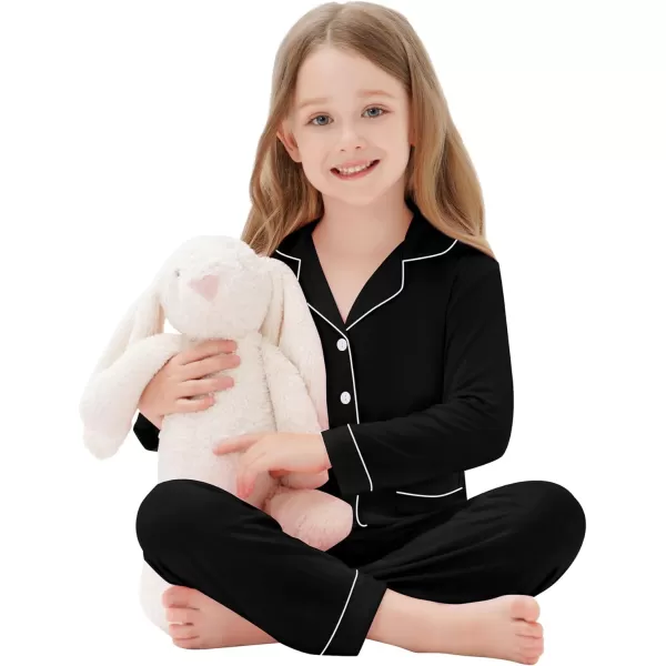 SWOMOG Kid Long Sleeve Pjs Set Girls Boys Modal Sleepwear ButtonDown Lounge Set4T13TBlack