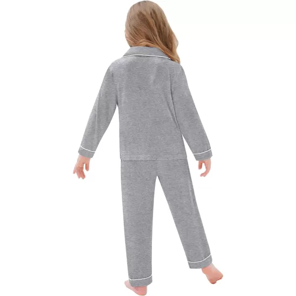 SWOMOG Kid Long Sleeve Pjs Set Girls Boys Modal Sleepwear ButtonDown Lounge Set4T13TGrey