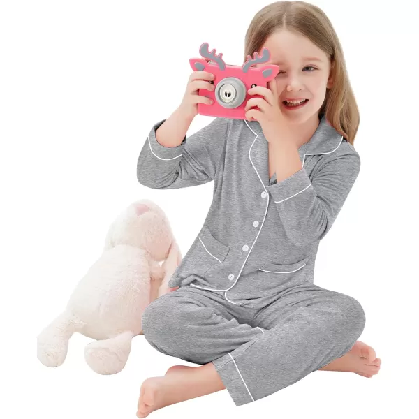 SWOMOG Kid Long Sleeve Pjs Set Girls Boys Modal Sleepwear ButtonDown Lounge Set4T13TGrey