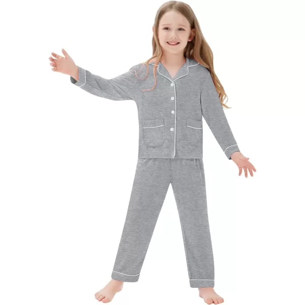 SWOMOG Kid Long Sleeve Pjs Set Girls Boys Modal Sleepwear ButtonDown Lounge Set4T13TGrey