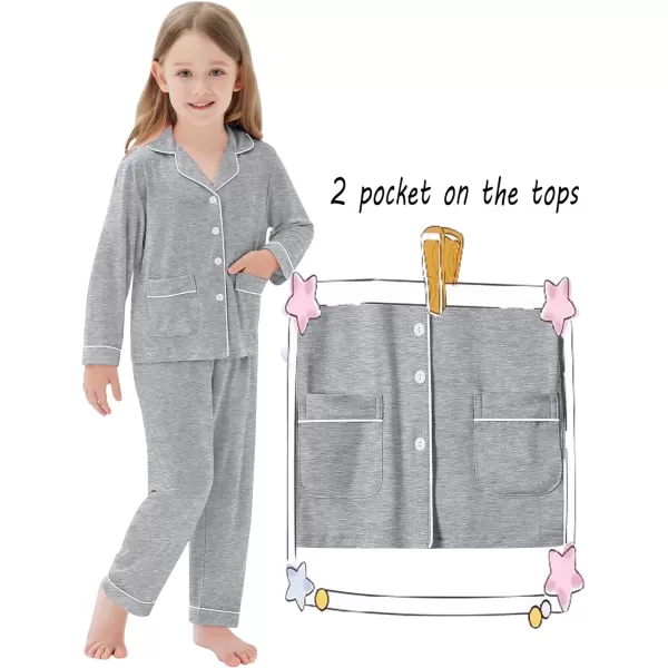 SWOMOG Kid Long Sleeve Pjs Set Girls Boys Modal Sleepwear ButtonDown Lounge Set4T13TGrey