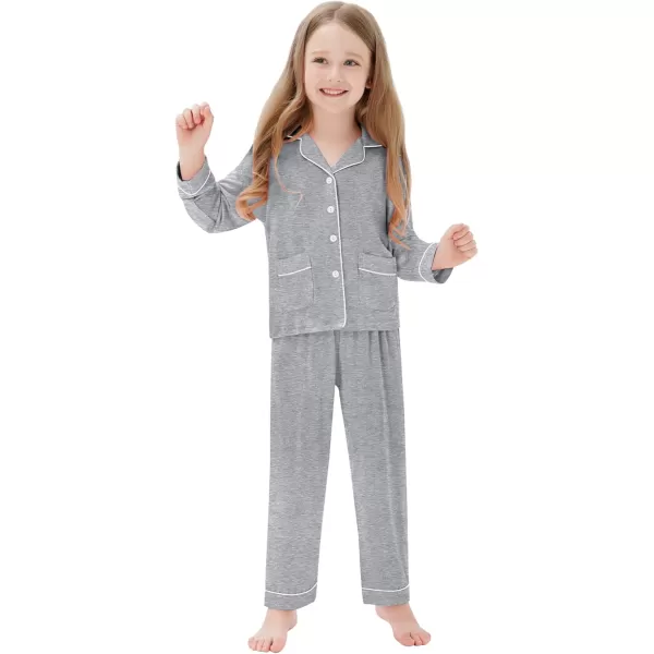 SWOMOG Kid Long Sleeve Pjs Set Girls Boys Modal Sleepwear ButtonDown Lounge Set4T13TGrey