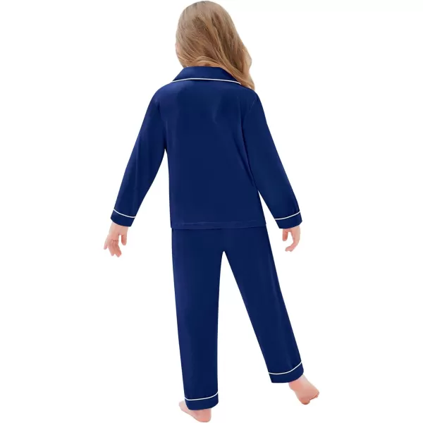 SWOMOG Kid Long Sleeve Pjs Set Girls Boys Modal Sleepwear ButtonDown Lounge Set4T13TNavy Blue