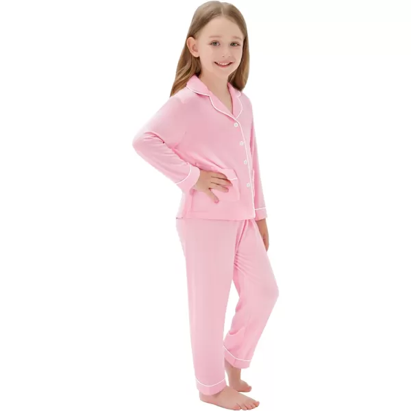 SWOMOG Kid Long Sleeve Pjs Set Girls Boys Modal Sleepwear ButtonDown Lounge Set4T13TPink