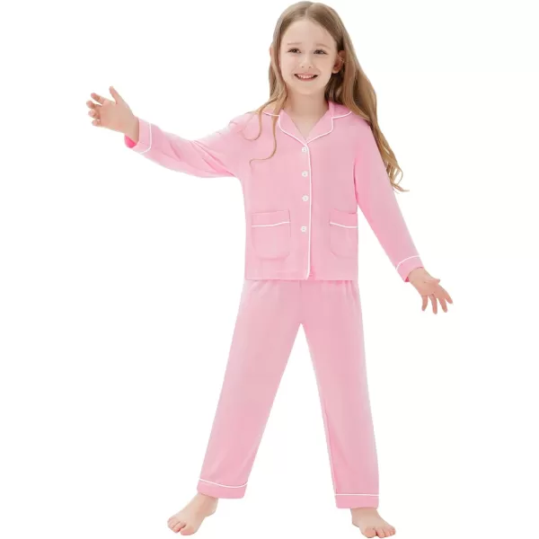 SWOMOG Kid Long Sleeve Pjs Set Girls Boys Modal Sleepwear ButtonDown Lounge Set4T13TPink