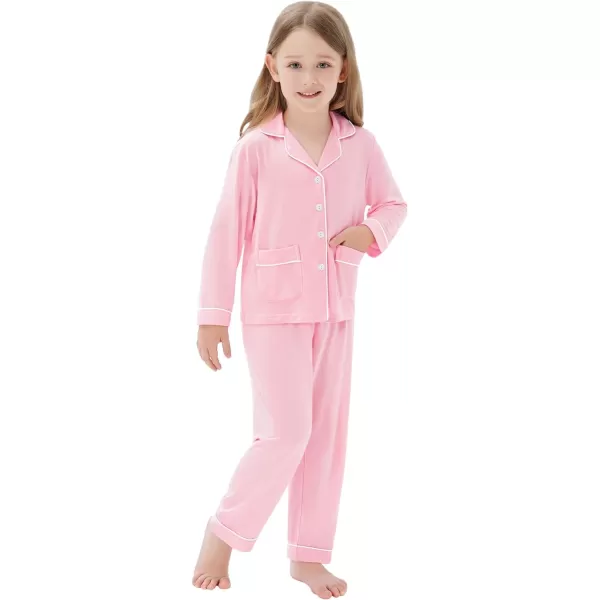 SWOMOG Kid Long Sleeve Pjs Set Girls Boys Modal Sleepwear ButtonDown Lounge Set4T13TPink