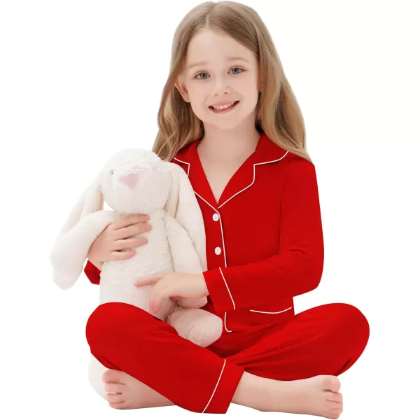 SWOMOG Kid Long Sleeve Pjs Set Girls Boys Modal Sleepwear ButtonDown Lounge Set4T13TRed