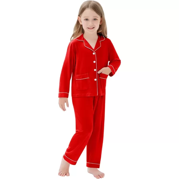 SWOMOG Kid Long Sleeve Pjs Set Girls Boys Modal Sleepwear ButtonDown Lounge Set4T13TRed