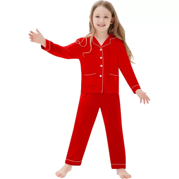 SWOMOG Kid Long Sleeve Pjs Set Girls Boys Modal Sleepwear ButtonDown Lounge Set4T13TRed