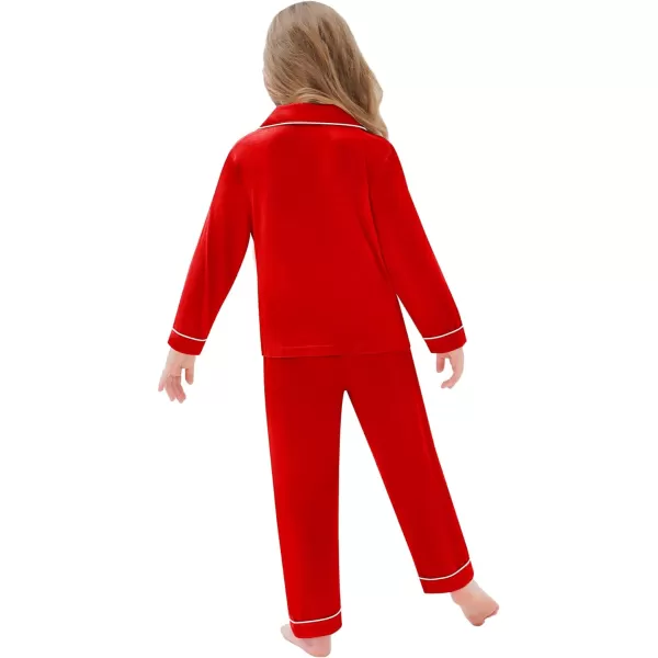 SWOMOG Kid Long Sleeve Pjs Set Girls Boys Modal Sleepwear ButtonDown Lounge Set4T13TRed