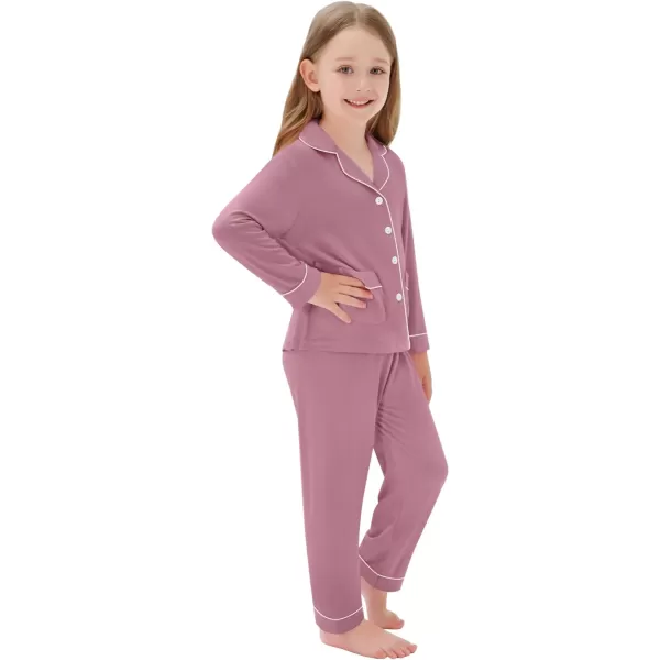 SWOMOG Kid Long Sleeve Pjs Set Girls Boys Modal Sleepwear ButtonDown Lounge Set4T13TTaro