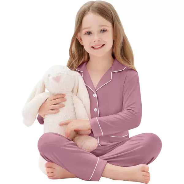 SWOMOG Kid Long Sleeve Pjs Set Girls Boys Modal Sleepwear ButtonDown Lounge Set4T13TTaro