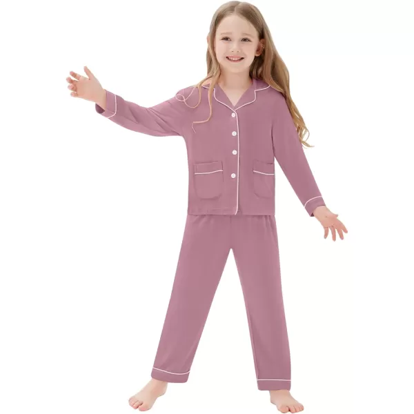 SWOMOG Kid Long Sleeve Pjs Set Girls Boys Modal Sleepwear ButtonDown Lounge Set4T13TTaro