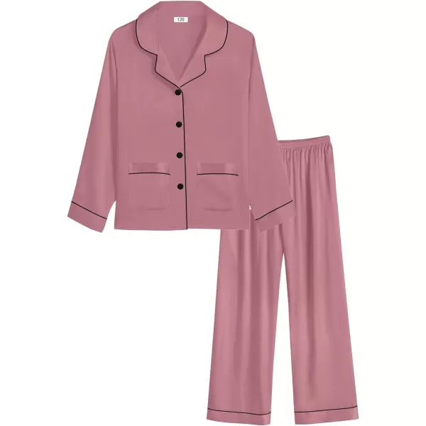 SWOMOG Kid Silk Satin Pajamas Set Girls Boys pj Set with 2 Pockets Long Sleeve Sleepwear Buttonup Lounge Sets NightwearMisty Rose