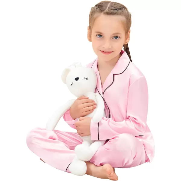 SWOMOG Kid Silk Satin Pajamas Set Girls Boys pj Set with 2 Pockets Long Sleeve Sleepwear Buttonup Lounge Sets NightwearPink
