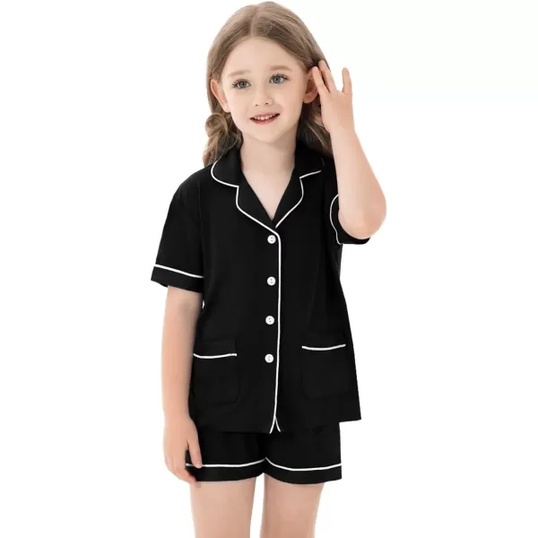 SWOMOG Kids Girls Boys Modal Pajamas Set Short Sleeve PJs Sets ButtonDown Soft Lounge Sets With Two PocketsBlack