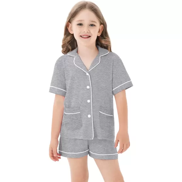 SWOMOG Kids Girls Boys Modal Pajamas Set Short Sleeve PJs Sets ButtonDown Soft Lounge Sets With Two PocketsGray