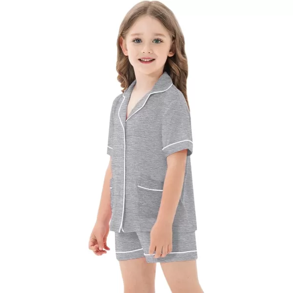 SWOMOG Kids Girls Boys Modal Pajamas Set Short Sleeve PJs Sets ButtonDown Soft Lounge Sets With Two PocketsGray