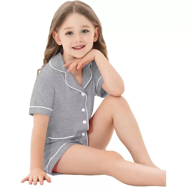 SWOMOG Kids Girls Boys Modal Pajamas Set Short Sleeve PJs Sets ButtonDown Soft Lounge Sets With Two PocketsGray