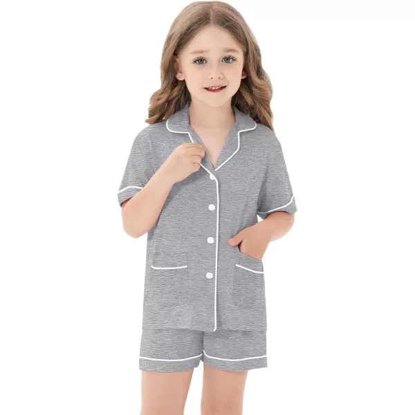 SWOMOG Kids Girls Boys Modal Pajamas Set Short Sleeve PJs Sets ButtonDown Soft Lounge Sets With Two PocketsGray